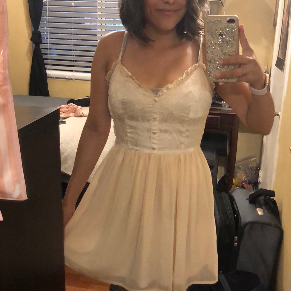 Blush pink dress with lace top.
